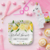 水彩画のレモンと花のウェディングシャワー ペーパープレート (パーティー)