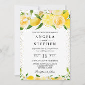 水彩画のレモンと花のウェディング 招待状 (正面)
