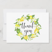 水彩画のレモンと花のリース ウェディング サンキューカード (正面)