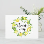 水彩画のレモンと花のリース ウェディング サンキューカード (スタンド正面)