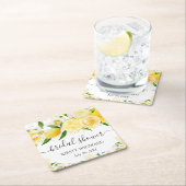 水彩画のレモンと花の結婚前お祝い スクエアペーパーコースター (インサイチュ)