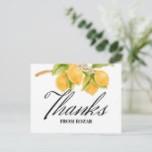 水彩画のレモンと花の誕生日お礼 ポストカード (スタンド正面)