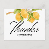 水彩画のレモンと花の誕生日お礼 ポストカード (正面)