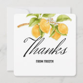 水彩画のレモンと花の誕生日感謝メッセージ 招待状 (正面)
