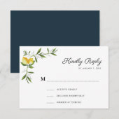 水彩画のレモンと花のRSVPカード 出欠カード (正面/裏面)