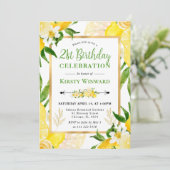 水彩画のレモンと花 21歳の誕生日 招待状 (スタンド正面)