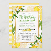 水彩画のレモンと花 21歳の誕生日 招待状 (正面/裏面)