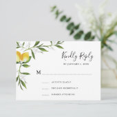 水彩画のレモンと葉のモノグラムカード 出欠カード (スタンド正面)