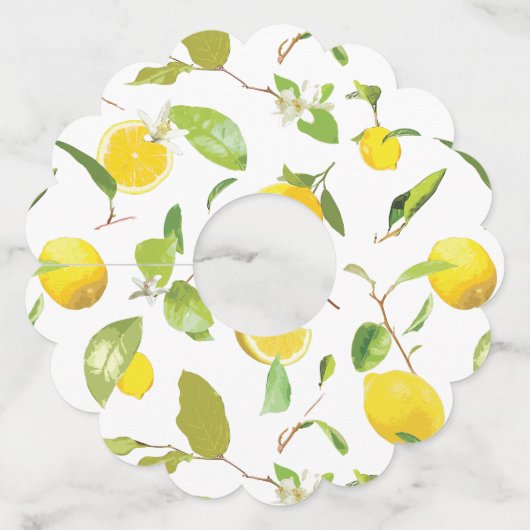 水彩画のレモンと葉2 ワイングラスタグ (正面)