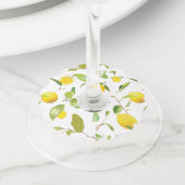 水彩画のレモンと葉2 ワイングラスタグ (クローズアップ)