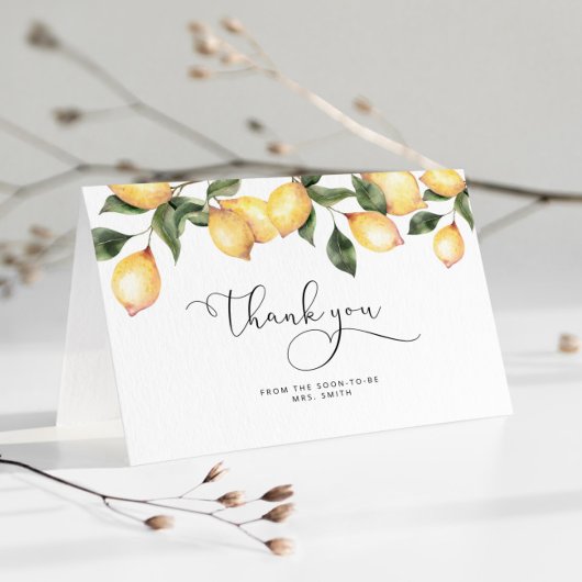 水彩画のレモンを使ったウェディングシャワーのお礼カード サンキューカード