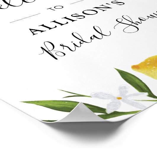 水彩画のレモンを使ったウェディングシャワーのウェルカムサイン ポスター (角)