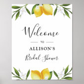 水彩画のレモンを使ったウェディングシャワーのウェルカムサイン ポスター (正面)