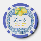水彩画のレモン色の青い地中海のタイル ポーカーチップ (裏面)
