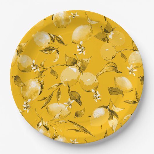 水彩画のレモン10 ペーパープレート (正面)