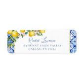 水彩画のレモン イタリアンブルータイル 返送先住所 ラベル (正面)