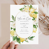 水彩画のレモン シトラス 緑の木々 Save the Date 招待状