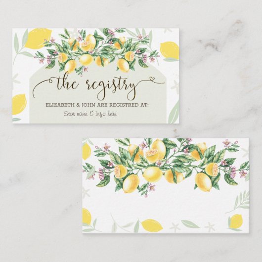 水彩画のレモン フレーム レジストリー エンクロージャーカード (正面/裏面)