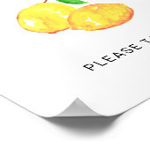 水彩画のレモン ブライダルシャワーのお土産サイン シンプル ポスター (角)