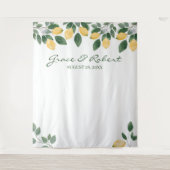 水彩画のレモン ボタニカル バックドロップ ウェディング タペストリー (正面)