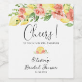 水彩画のレモン | ボタニカル ブライダル シャワー ワインラベル (シングルラベル)