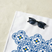 水彩画のレモン メディテレーニアンタイル ロゴ ビーチタオル (インサイチュ)