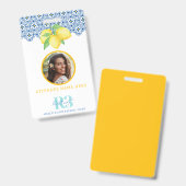 水彩画のレモン メディテレーニアンタイル ロゴ フォト ID バッジ (Front & Back)