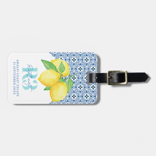 水彩画のレモン メディテレーニアンタイル ロゴ ラゲッジタグ (正面横)