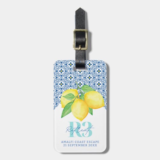 水彩画のレモン メディテレーニアンタイル ロゴ ラゲッジタグ (正面縦)