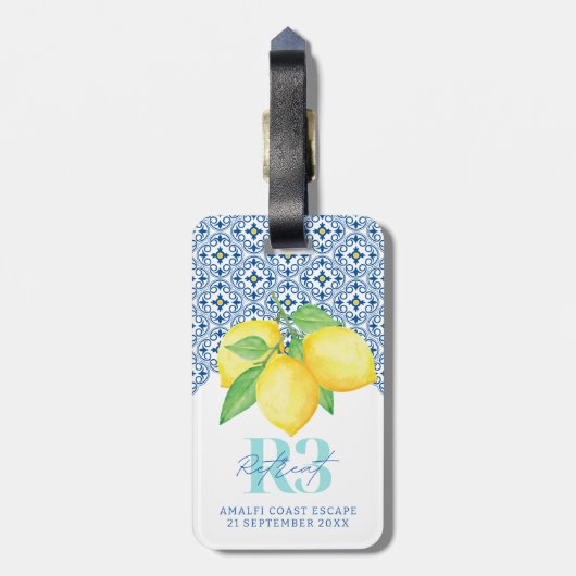 水彩画のレモン メディテレーニアンタイル ロゴ ラゲッジタグ (裏面縦)