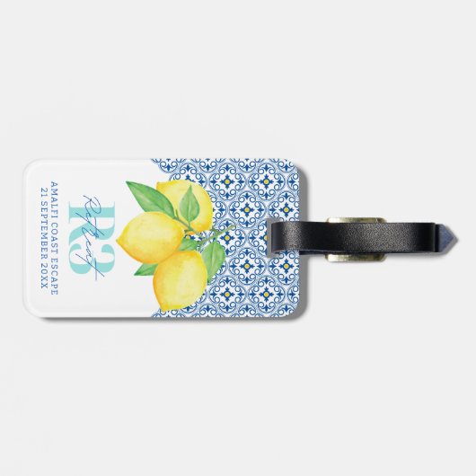 水彩画のレモン メディテレーニアンタイル ロゴ ラゲッジタグ (裏面横)