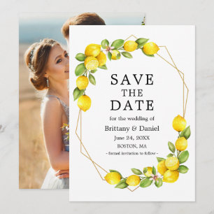 水彩画のレモン 地図フレーム 写真 セーブ・ザ・デート