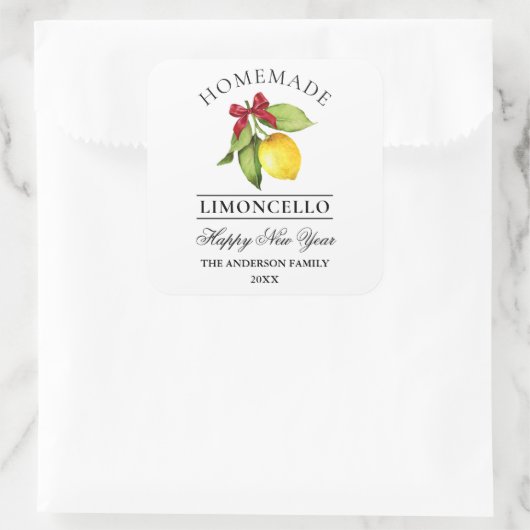 水彩画のレモン 自家製 リモンチェッロ お正月 スクエアシール (バッグ)