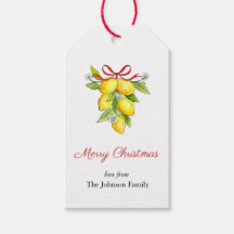 水彩画のレモン（赤いリボン付き）　メリークリスマス