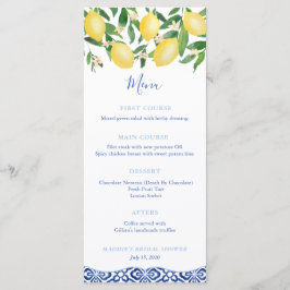 水彩画のレモン 青 白 タイル 男の子 ベビーシャワー メニュー