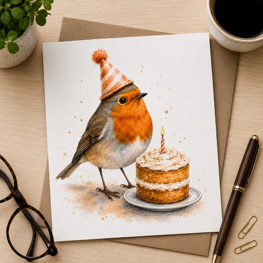 水彩画のロビンバードの誕生日カード カード