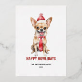 水彩画のロングヘアーチワワ 幸せなホリデーシーズン 箔シーズンカード (正面)