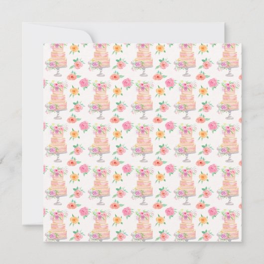 水彩画のローズ付きウェディングシャワーレイヤードケーキ セーブザデート (裏面)