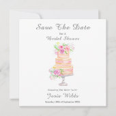 水彩画のローズ付きウェディングシャワーレイヤードケーキ セーブザデート (正面)