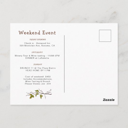 水彩画のワイナリーでの独身最後の週末 ポストカード (裏面)