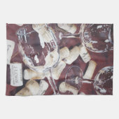 水彩画のワインの時間ガラスコルクの台所タオル キッチンタオル (横)