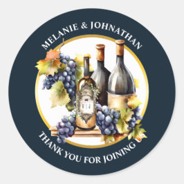水彩画のワインボトル ぶどうのモノグラム 田舎風 ラウンドシール