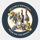 水彩画のワインボトル ぶどうのモノグラム 田舎風 ラウンドシール (正面)