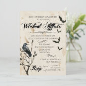 水彩画のワタリガラス及びこうもりのハローウィンパーティ 招待状 (スタンド正面)