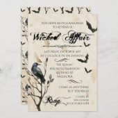 水彩画のワタリガラス及びこうもりのハローウィンパーティ 招待状 (正面/裏面)