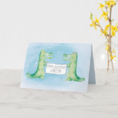 水彩画のワニ/カメの絵にサイン付き カード (黄色い花)