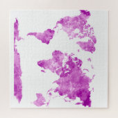 水彩画のワールドマップ(紫) ジグソーパズル (横)
