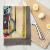 水彩画のヴィンテージのオートバイ キッチンタオル (四つ折り)