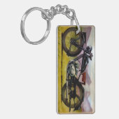 水彩画のヴィンテージのオートバイ キーホルダー (正面左)