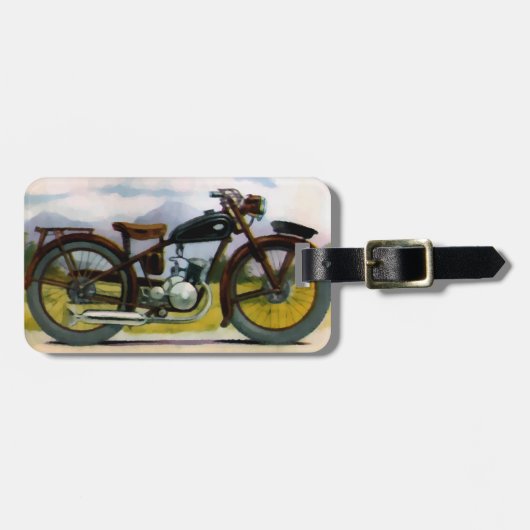 水彩画のヴィンテージのオートバイ ラゲッジタグ (正面横)